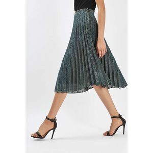 Topshop Blue Pleated Midi Skirt
